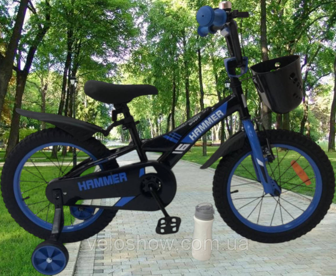 Дитячий сталевий 16 Hammer Smart велосипед чорно-синій для хлопчиків, фото 1