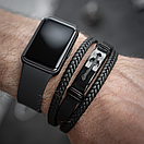 Чоловічий браслет шкіряний чорний NOFEAR розмір 17-19 см (довжина 21 см), фото 5