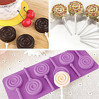 Силіконова форма для льодяників та цукерок на паличці "Спіраль" Бузковий
