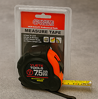 Рулетка YUETE TOOLS 7,5 м × 25 мм з фіксатором, сталеве полотно з покриттям, для будівельних робіт