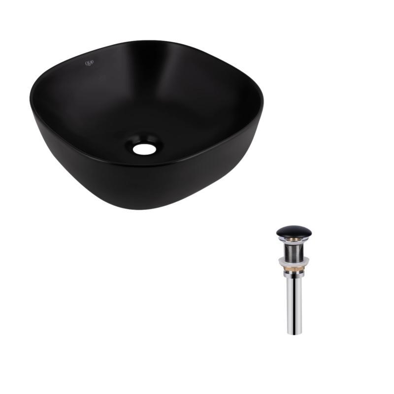 Комплект Qtap Kolibri: Раковина накладна квадратна 400х400х140 мм Matt Black + Донний клапан PU03, фото 1