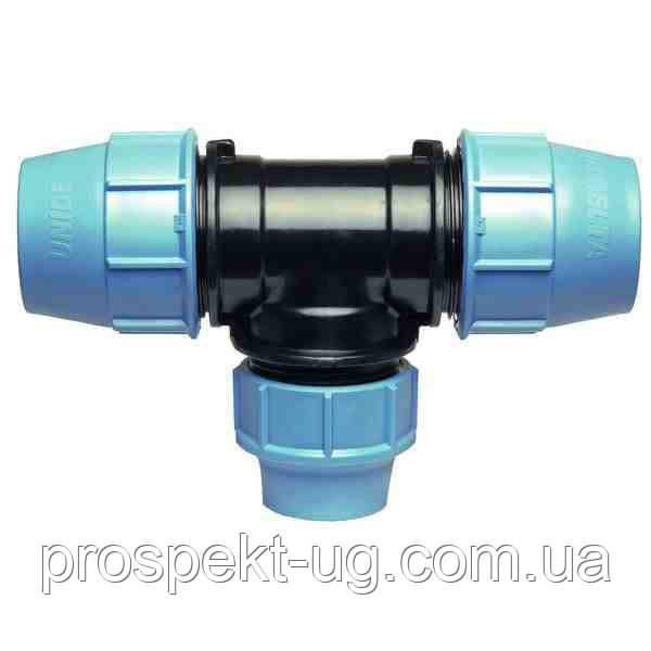 Трійник Ду90х75х90 обжимний Unidelta ПНД, фото 1