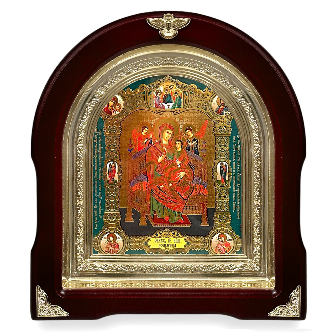 Ікона Пресвята Богородиця Всецетриця, лік 15х18 см, у темному дерев'яному кіоті, арка, фото 1