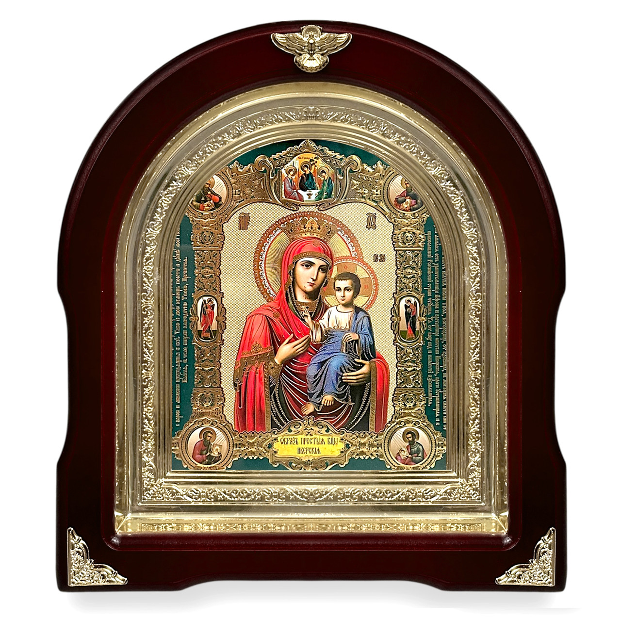 Ікона Іверська Пресвята Богородиця, лик 15х18 см, у темному дерев'яному кіоті, арка, фото 1