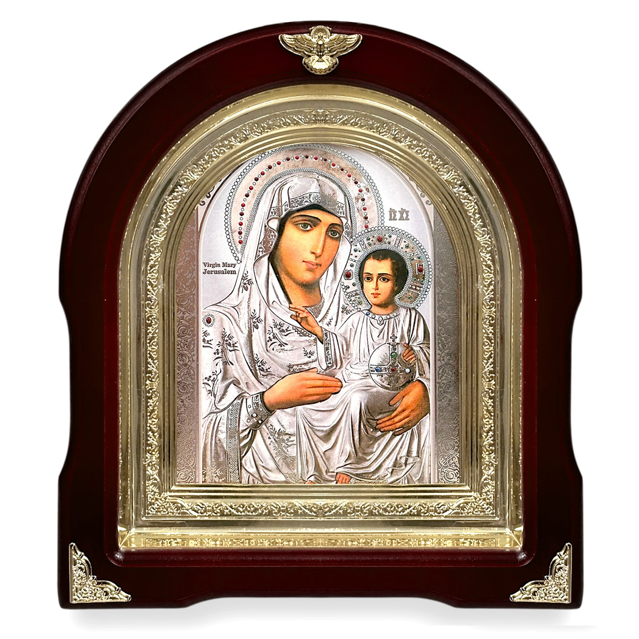 Ікона присвяченої Богородиці Горіської, лік 15х18 см, у темному дерев'яному кіоті, арка, фото 1