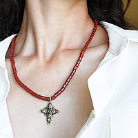 Зґарда "Спокій полонини", однорядне керамічне намисто з хрестиком