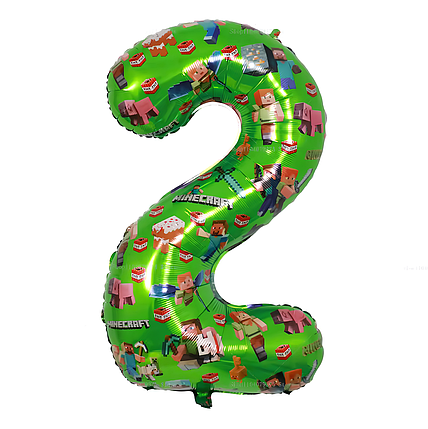 Фольгована цифра 2 Minecraft Майнкрафт 90см ( 35") | Зелений, фото 1