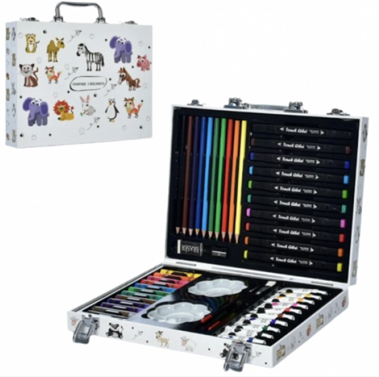 Великий дитячий набір для малювання та творчості в алюмінієвому кейсі, 68 предметів, фото 1