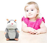 Повторюючий хом’як-іграшка з голосовою функцією, інтерактивна модель на батарейках, сірий, фото 3