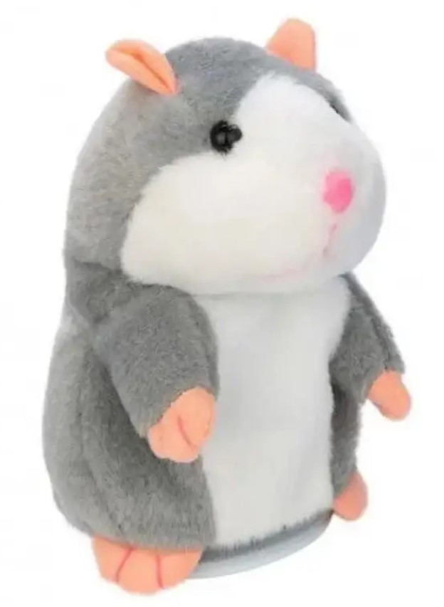 Повторюючий хом’як-іграшка з голосовою функцією, інтерактивна модель на батарейках, сірий, фото 1