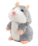 Повторюючий хом’як-іграшка з голосовою функцією, інтерактивна модель на батарейках, сірий, фото 6