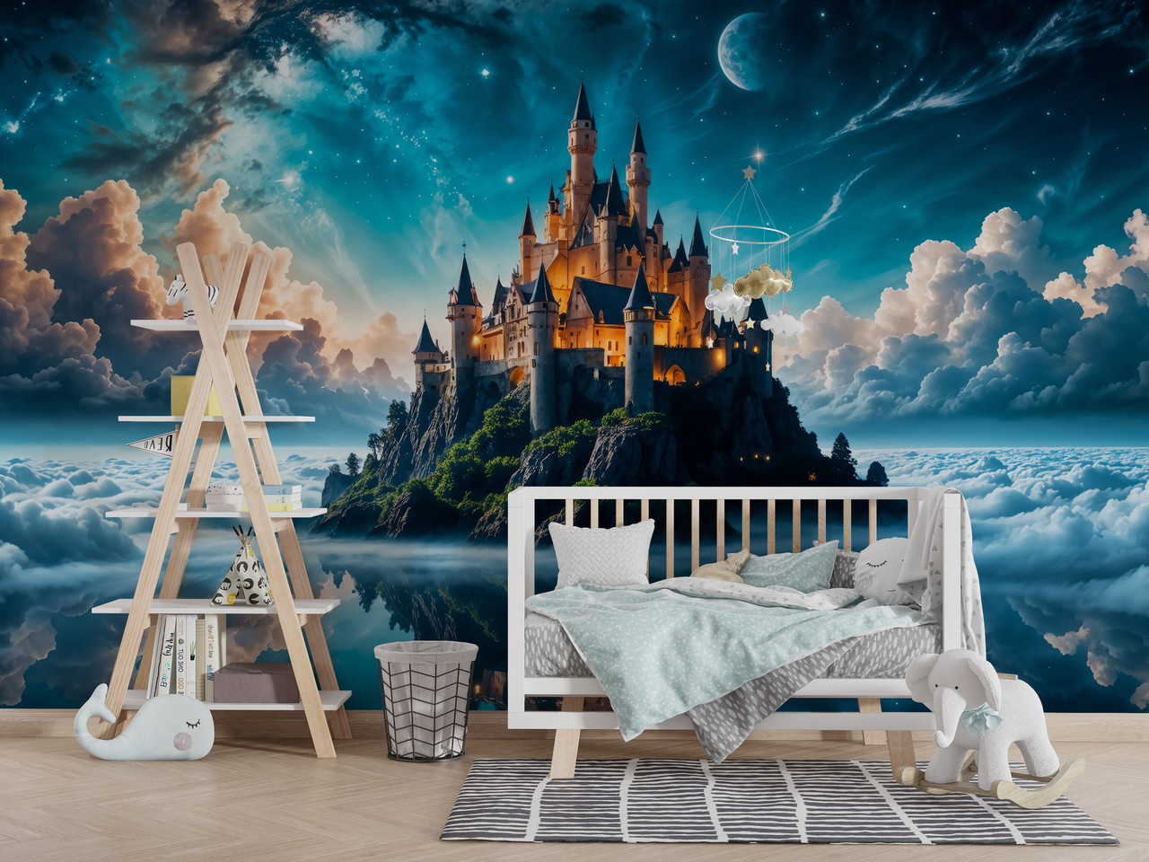 Самоклеючі плівка Oracal "Небесна казка: замок у хмарах"  на стіну в дитячу кімнату, фото 1