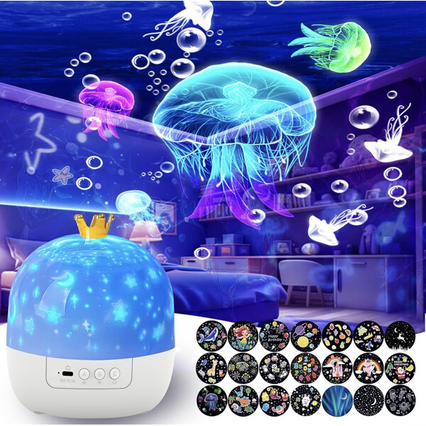 Дитячий нічник проектор Зіркове Небо музичний світильник з пультом і змінними слайдами (60819), фото 1