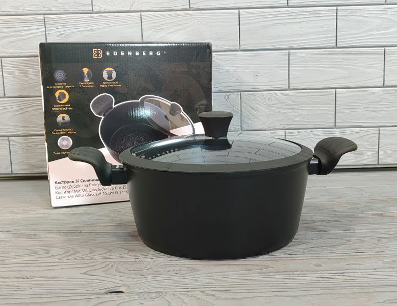 Каструля — казан із алмазним покриттям 5,1 л Edenberg EB-3487, діаметр 26 см, індукційне дно, фото 1