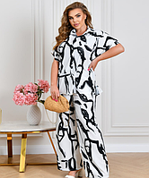 Літній брючний костюм жіночий з легкої тканини білий повсякденний модний костюм жіночий великих розмірів 52-66