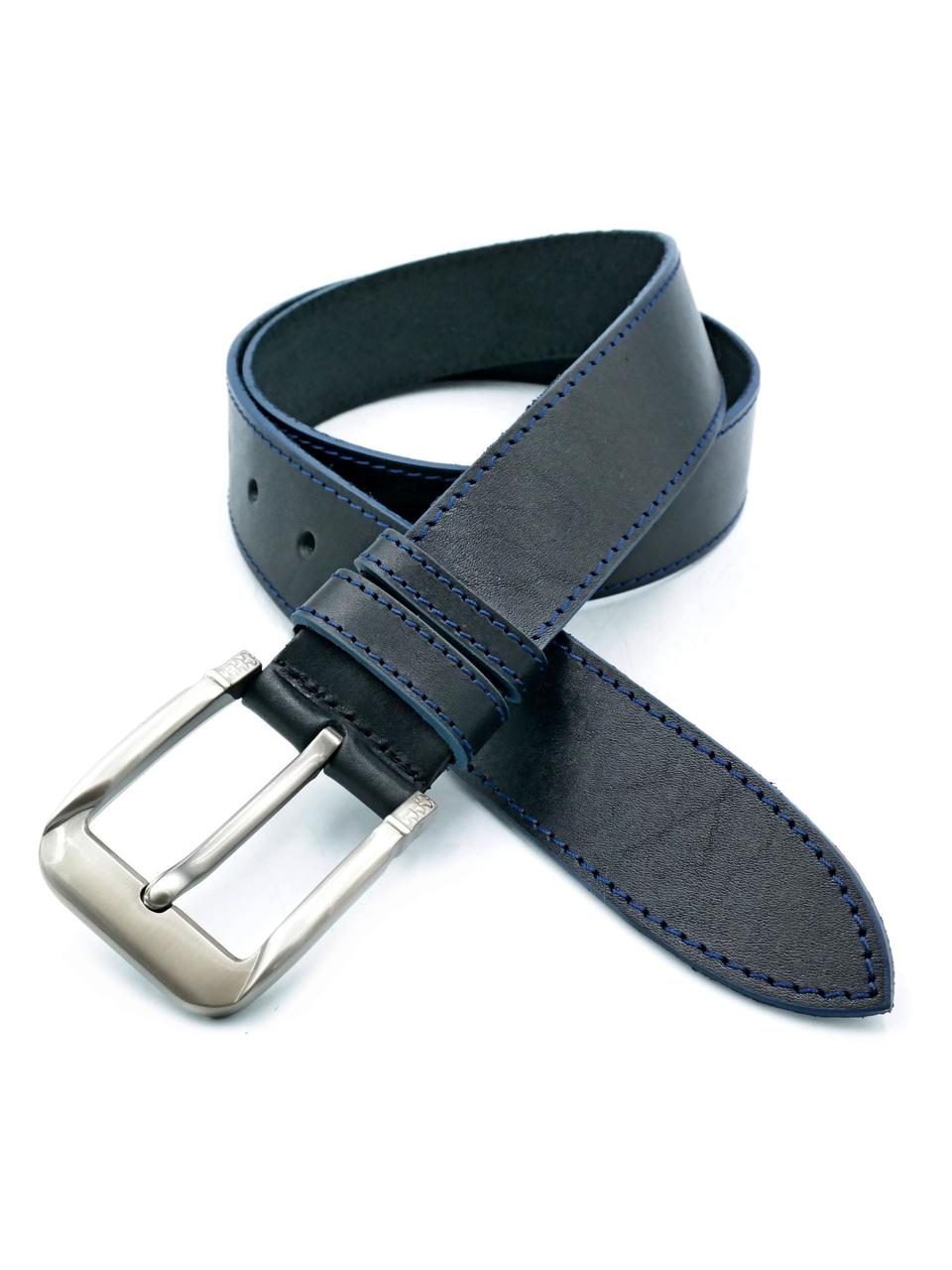 Шкіряний чоловічий ремінь Weatro 3,8 х 105-120 см Чорний, фото 1