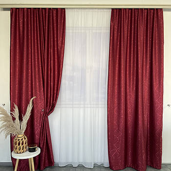 Штори лляні "бите скло" ALBO бордові 150×270 см, комплект 2 шт. (SH-M17-22)