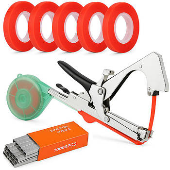 Садовий степлер Tapetool + Подарунок Стрічка 5шт + Скоби 10000шт / Тапенер / Підв'язувальний степлер зі стрічкою