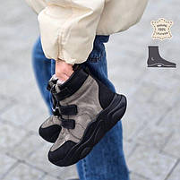 Дитячі зимові сірі шкіряні ортопедичні черевики на липучках з супінатором, фото 2