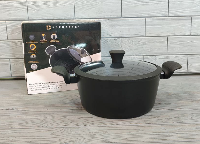 Каструля — казан із алмазним покриттям 3,9 л Edenberg EB-3486, діаметр 24 см, індукційне дно, фото 1