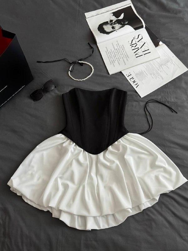 Жіночий костюм ( корсет + спідниця); Кольори: чорно-білий; Розміри: 42–44, 44–46;, фото 1