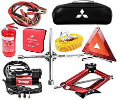 Набір автомобіліста Mitsubishi 9в1 з домкратом та компресором