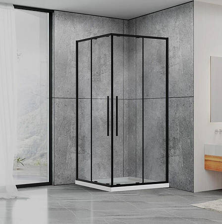Душова кабіна DUSEL DSL194B Black Matt 100х100х190 см, двері розсувні, прозора, фото 1