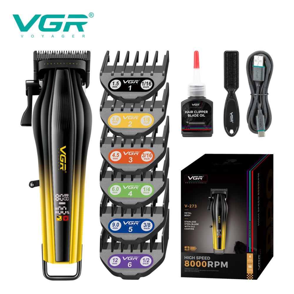 Машинка для стрижки VGR V-273 GOLD, 6 насадок, 8000 об/хв, 3000 mAh, LED дисплей, акумуляторна