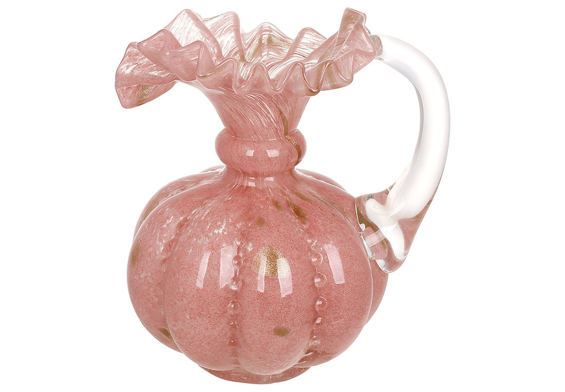 Скляна ваза з ручкою Roselle ( ручна робота ) D12*17см, колір - пильно рожевий ТОВАР ВІД ВИРОБНИКА