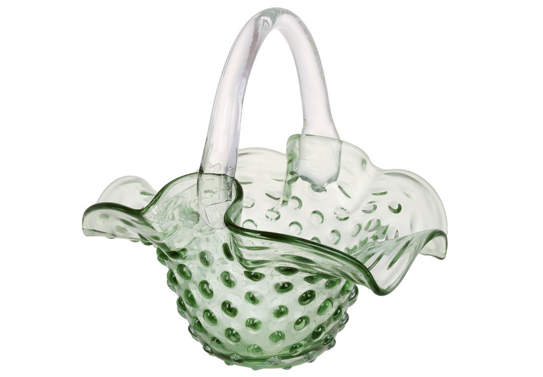 Скляна ваза - кошик ( ручна робота ) 25*20. 5*25см, колір - зелений ТОВАР ВІД ВИРОБНИКА