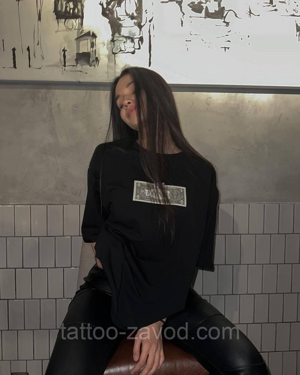 Чорна футболка жіноча з накаткою турецький кулір 42-46, фото 1