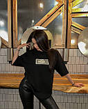 Чорна футболка жіноча з накаткою турецький кулір 42-46, фото 8