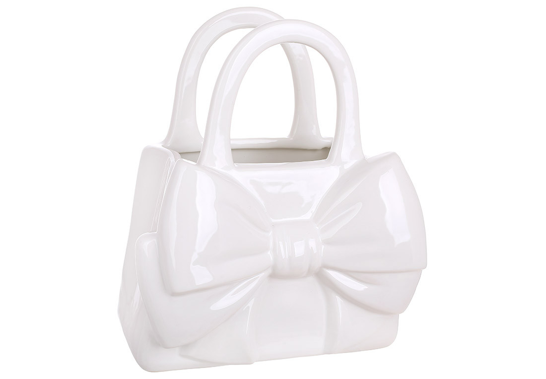 Ваза керамічна у формі сумочки Бант 20*12*22. 5см, колір - білий ТОВАР ВІД ВИРОБНИКА