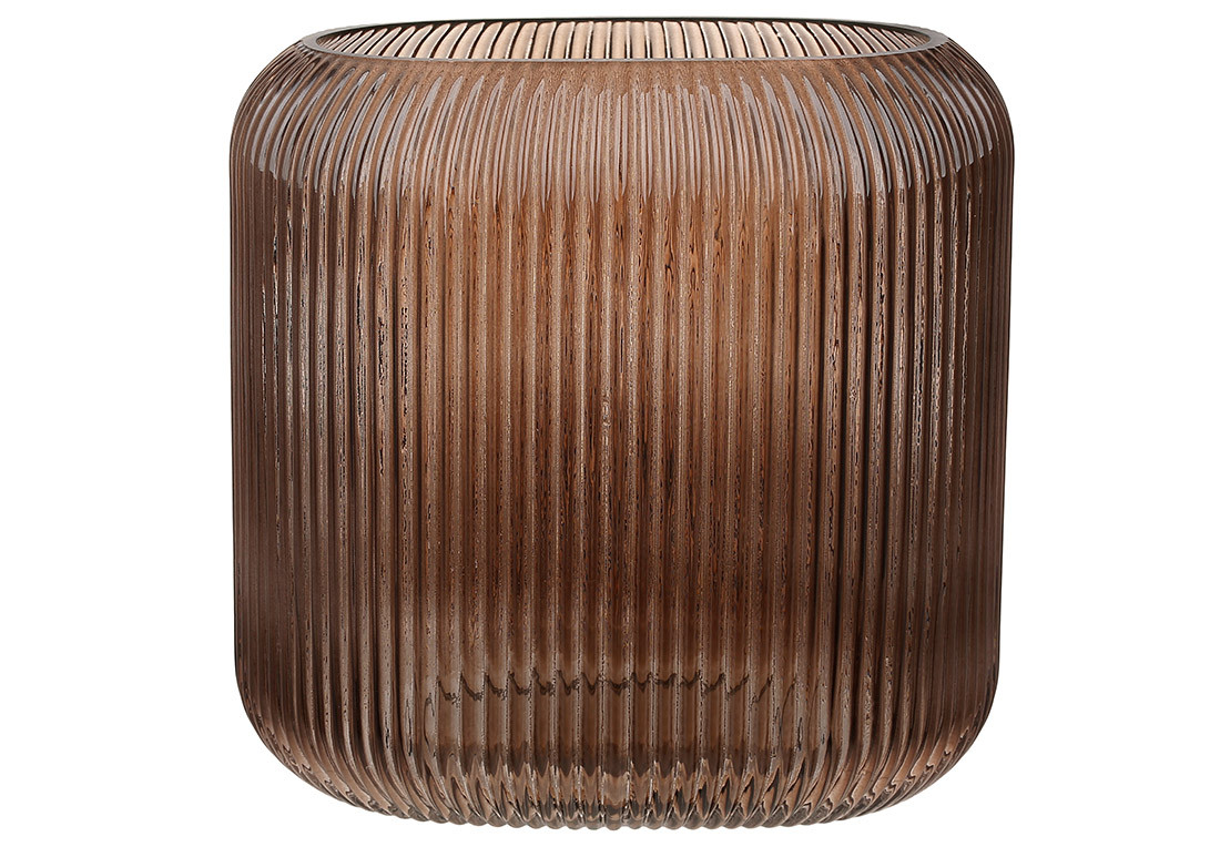 Ваза скляна ребриста Elisa, 25*25*15см, колір - коричневий ТОВАР ВІД ВИРОБНИКА