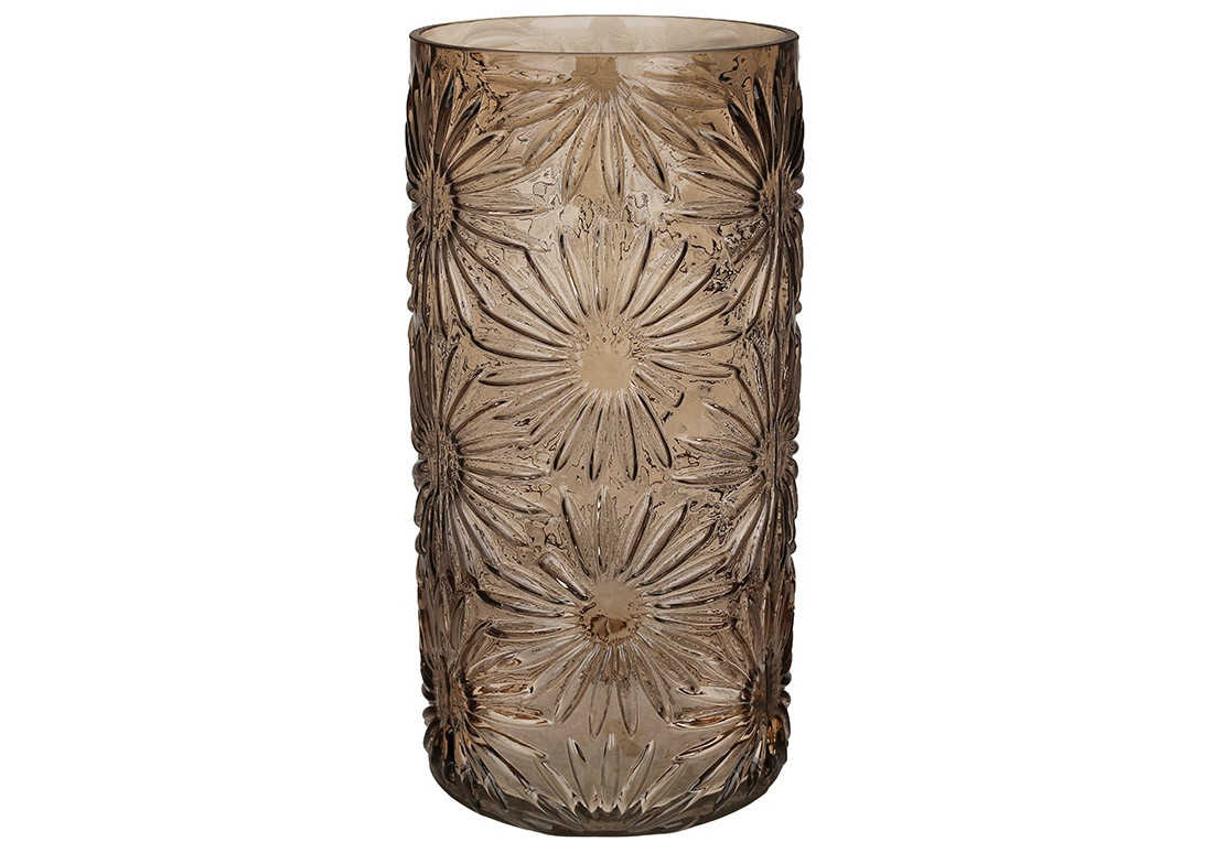 Ваза скляна з фактурним малюнком Ромашки D15*30.5см, колір - коричневий ТОВАР ВІД ВИРОБНИКА