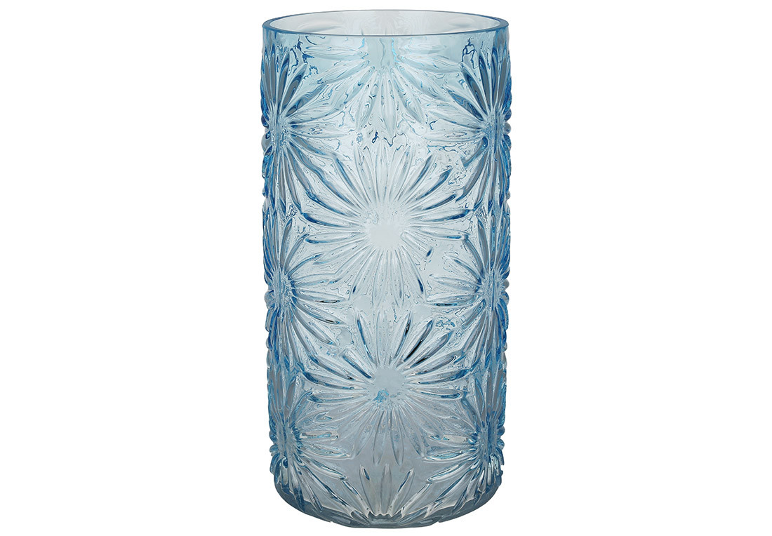 Ваза скляна з фактурним малюнком Ромашки D15*30.5см, колір - блакитний ТОВАР ВІД ВИРОБНИКА