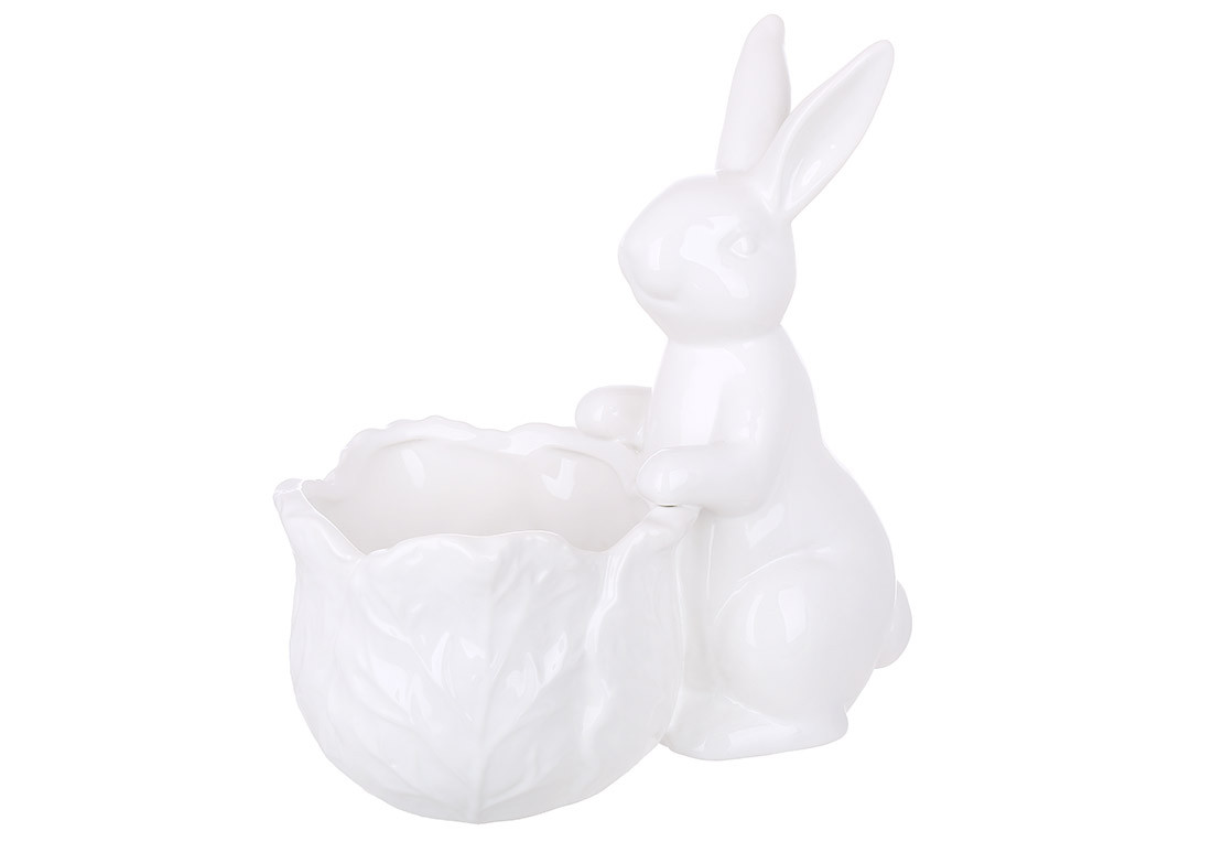 Кашпо керамічне Зайка з капустою 17.3*10.5*18.5см, колір - білий ТОВАР ВІД ВИРОБНИКА