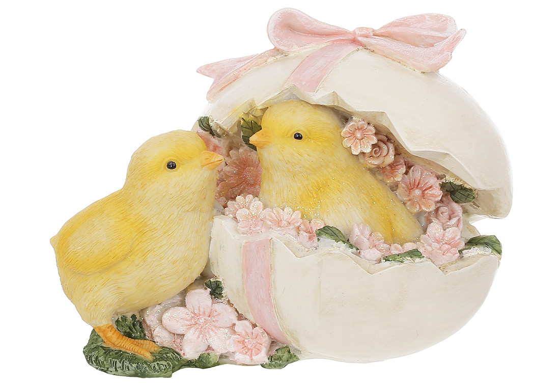 Декоративна фігурка Курчата в яйці з квітами, 13*8.5*9.5см, колір - білий - 2 шт УПАКОВКА ТОВАР ВІД ВИРОБНИКА
