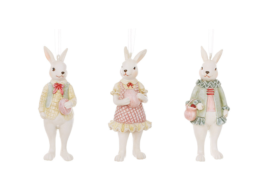 Декоративна фігурка-підвіска Заєць 4*4*10см, 3 дизайни - 12 шт УПАКОВКА ТОВАР ВІД ВИРОБНИКА