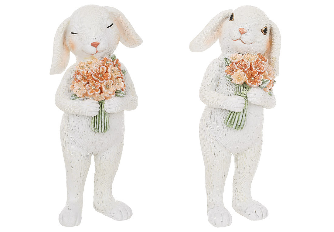 Декоративна статуетка Зайчик з букетом, 2 дизайни, 7*7*16см, колір - - 4 шт УПАКОВКА ТОВАР ВІД ВИРОБНИКА