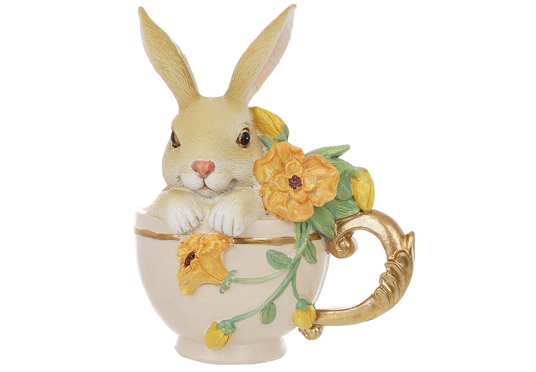 Декоративна статуетка Кролик у чашці з квітами, 10*7.5*12см - 2 шт УПАКОВКА ТОВАР ВІД ВИРОБНИКА