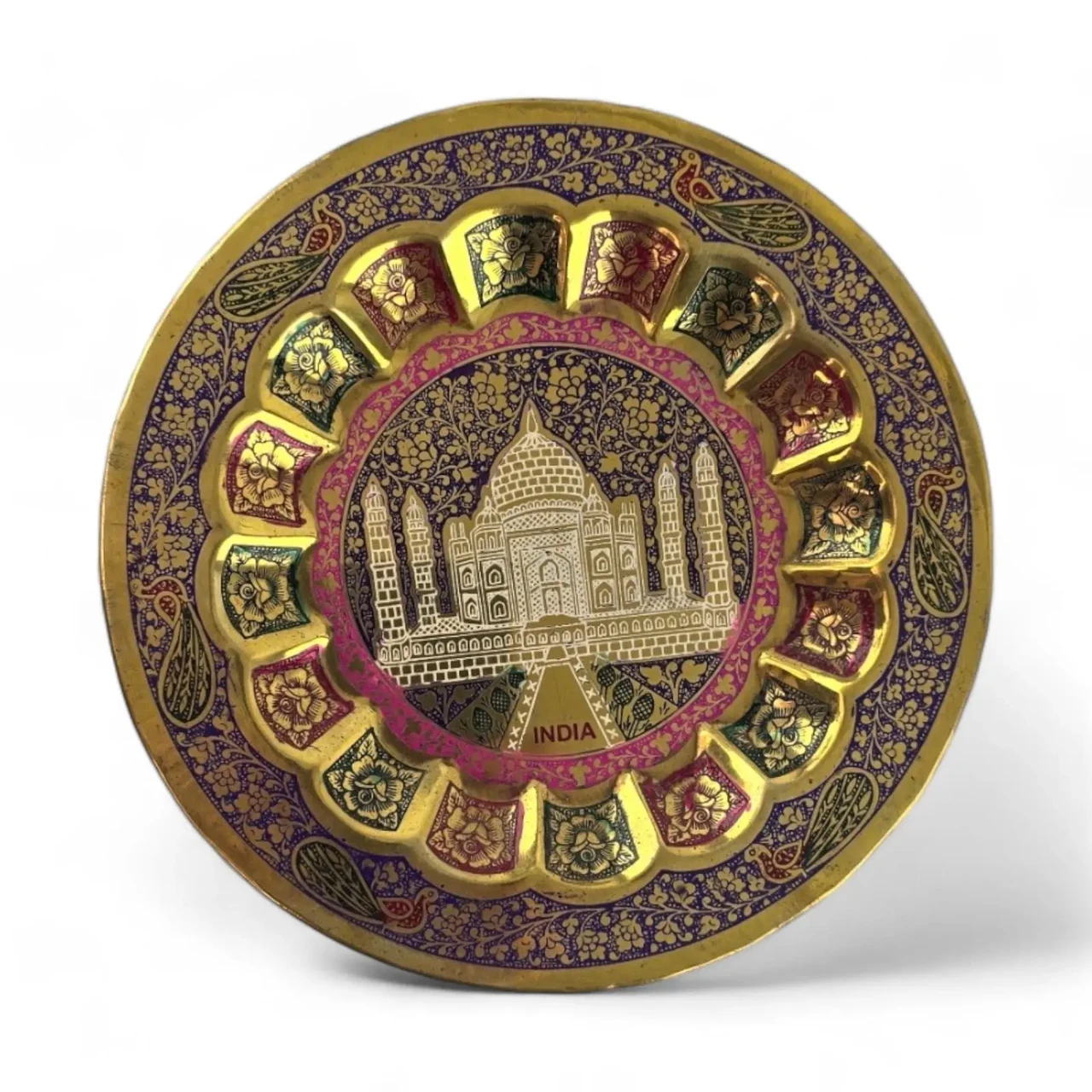 Декоративна латунна тарілка з Тадж-Махалом 18 см, фото 1