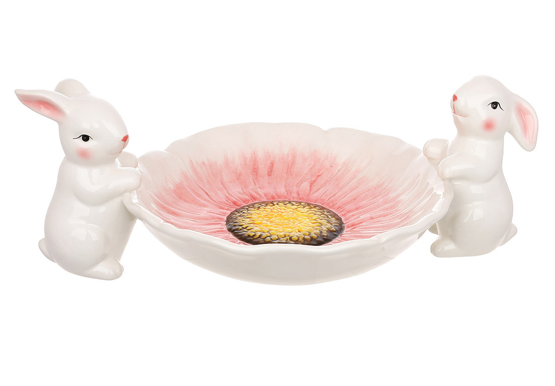 Підставка для паски керамічна Зайки з квіткою, 34*22.5*12.5см, колір - рожевий ТОВАР ВІД ВИРОБНИКА