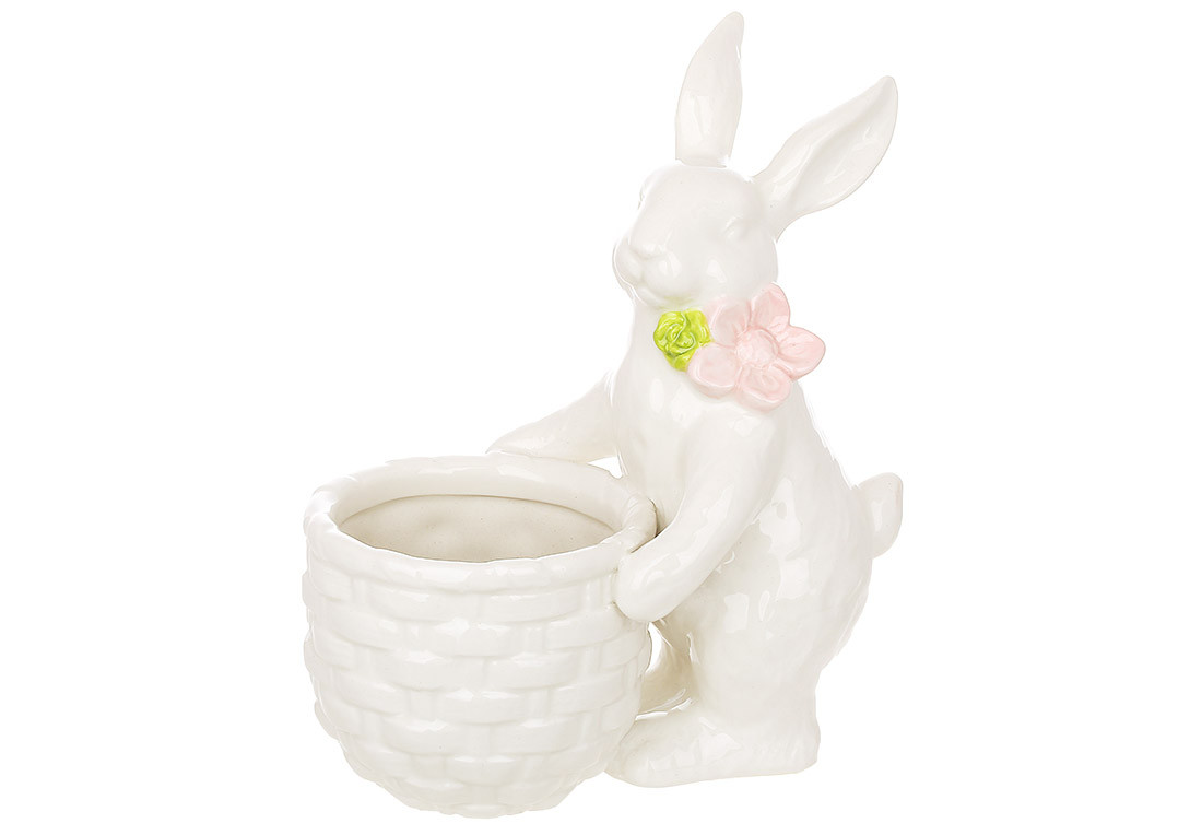 Декоративне керамічне кашпо Зайка з кошиком, 16*9.5*19см ТОВАР ВІД ВИРОБНИКА