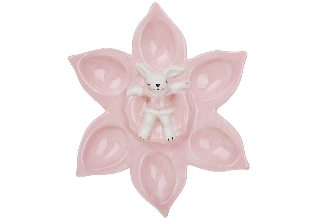 Підставка керамічна для 6-ти яєць Квітка із зайчиком, 22.1*20.3*4.8, колір - рожевий ТОВАР ВІД ВИРОБНИКА
