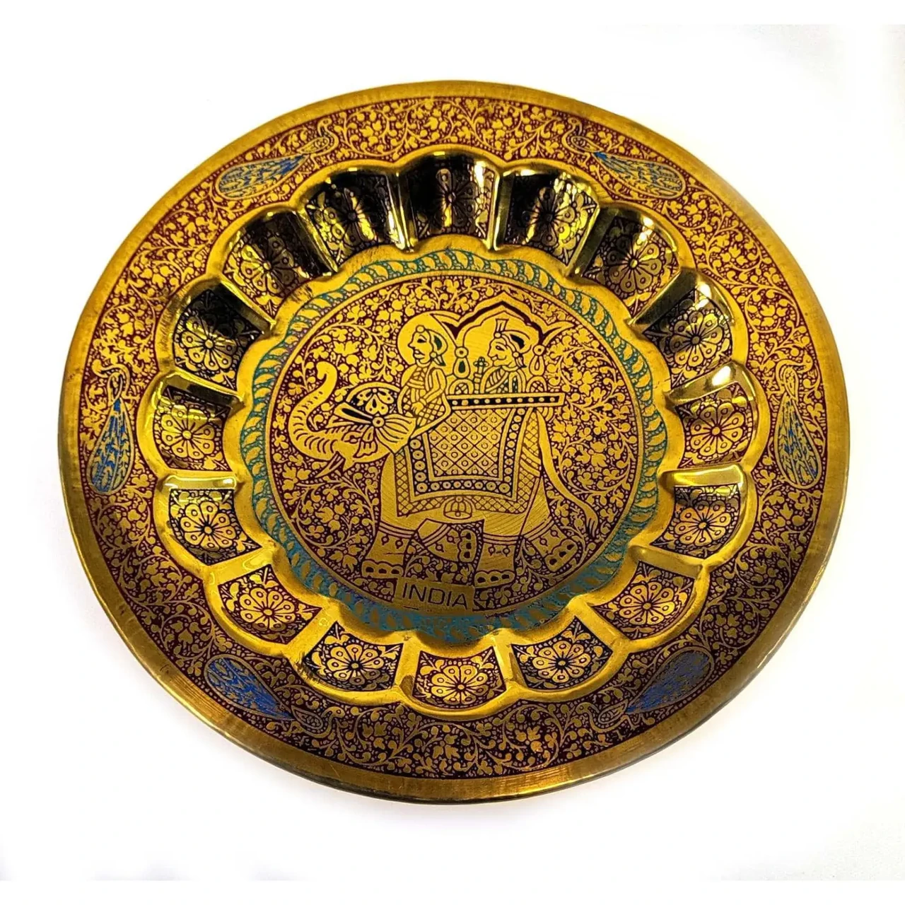 Декоративна латунна тарілка з малюнком слона 18 см, фото 1