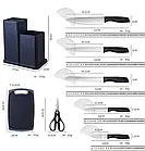 Набір кухонного приладдя Чорний 19 предметів із подвійною підставкою обробною дошкою набором ножів, фото 7