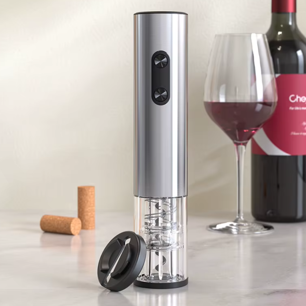 Штопор на батарейках електричний автоматичний портативний портативний електроштопор з ножем для фольги, сріблястий Люкс качество!+, фото 1