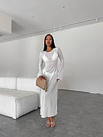 Нежное женское белое пляжное платье миди