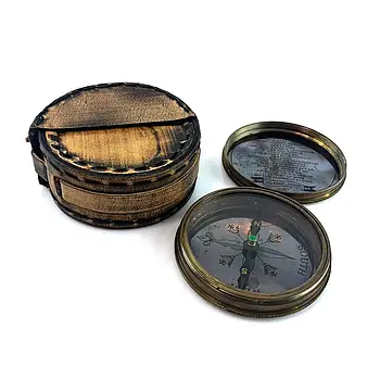 Компас бронзовий у шкіряному футлярі " Dollond London" ( 8,7 х3,5см)